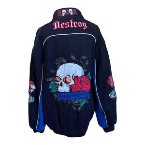 Men’s Bomber Jacket Black with Skull and Rose Design